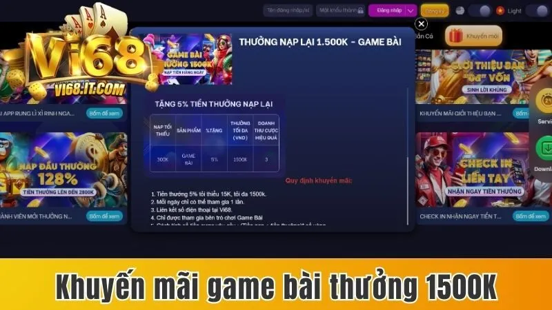 Tổng Hợp Những Khuyến Mãi Vi68 Cực Hời Dành Cho Người Chơi 2 Khuyến Mãi Game Bài Thưởng Ngay 1500K